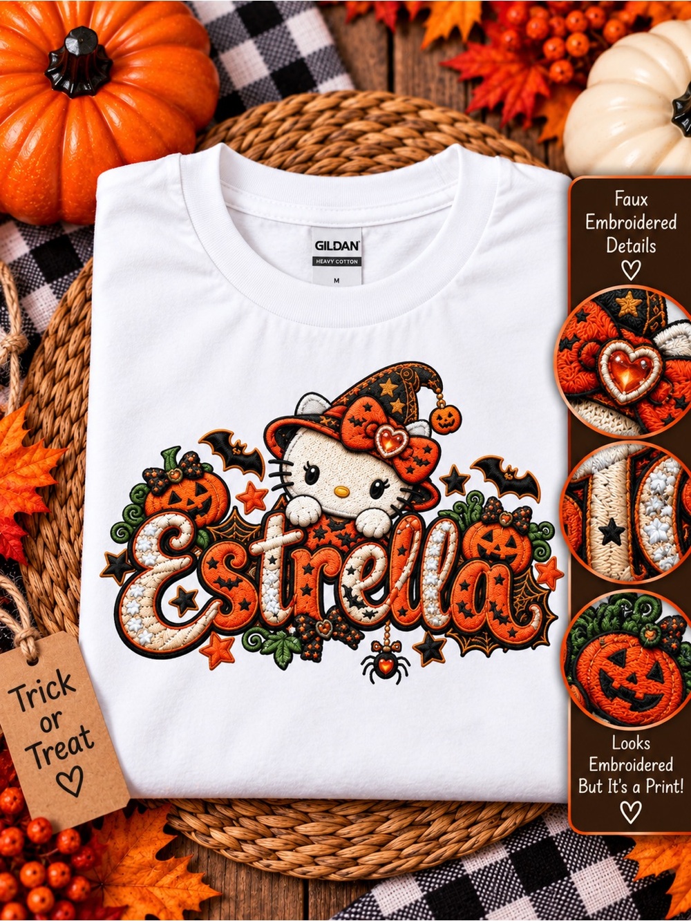 Personalized Kids Halloween T-Shirt | Custom Name Faux Embroidery Tee | 12M–10 - Picture 7 of 16